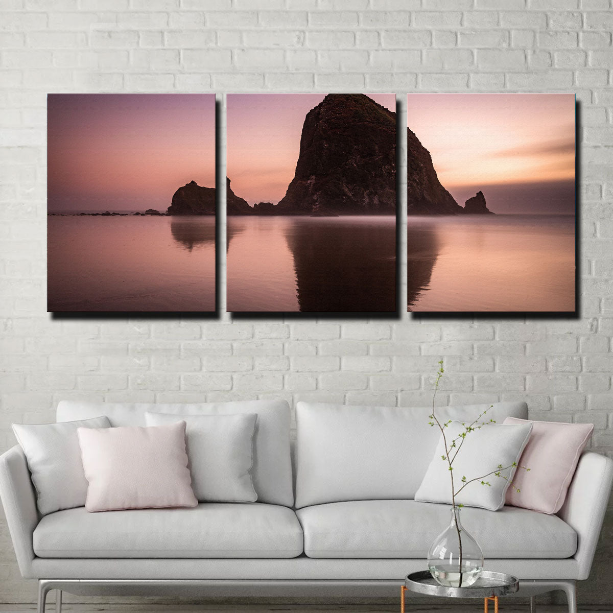 Exquisite Haystack Rock Wall Art - Handmade Canvas with Sustainable Pine Frames