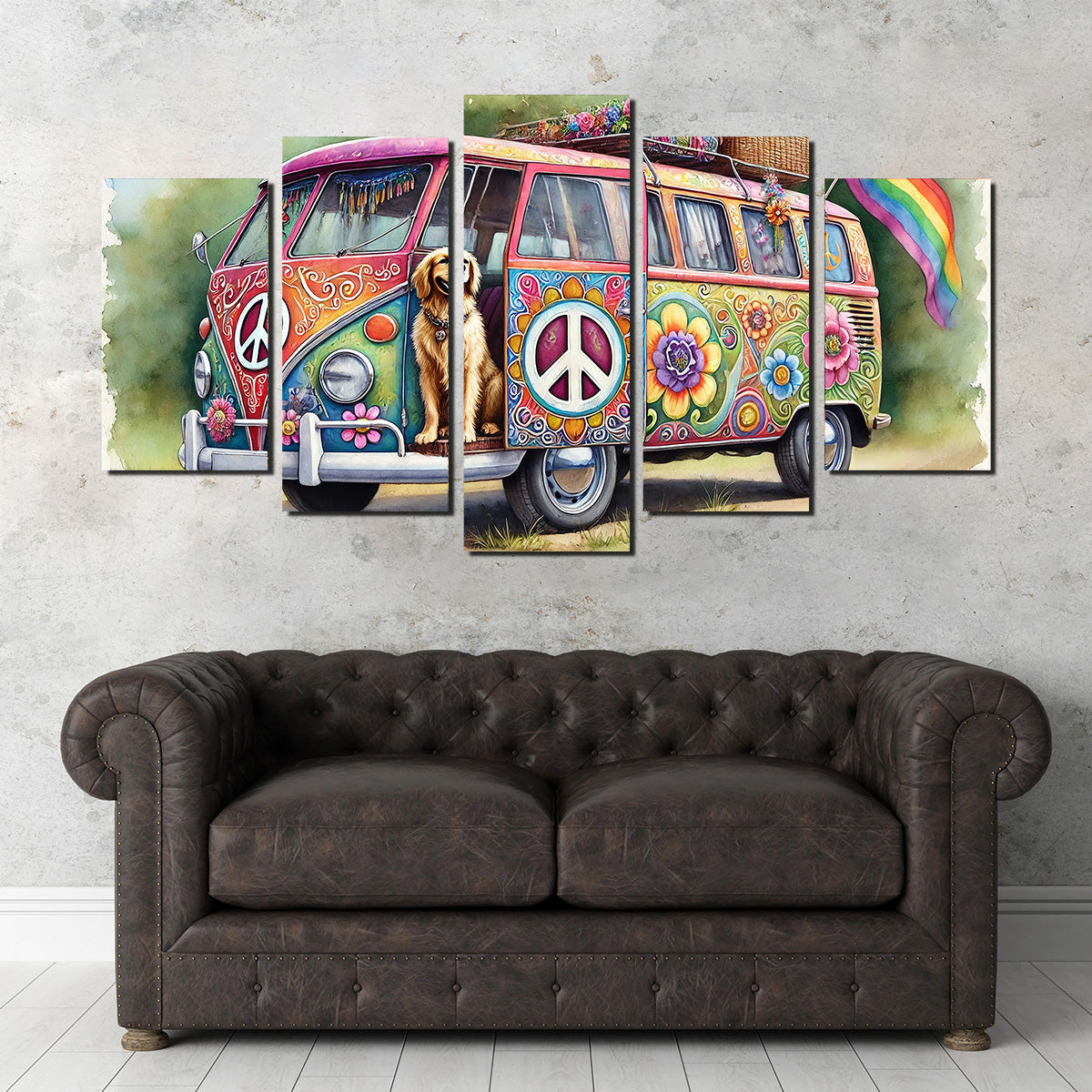 Charming Hippie Van with a Dog Wall Art for a Unique Home Decor