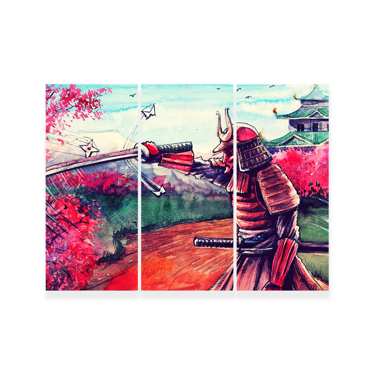 Authentic Japanese Samurai Inspired Watercolor Wall Art for Stunning Home Decor