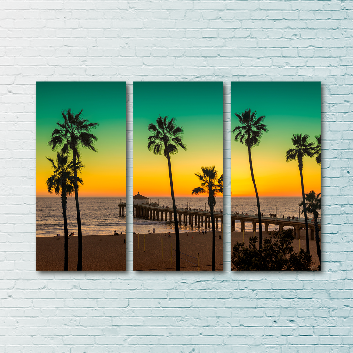 Exquisite Palm Trees and Pier on Manhattan Beach Wall Art for Stunning Home Decor