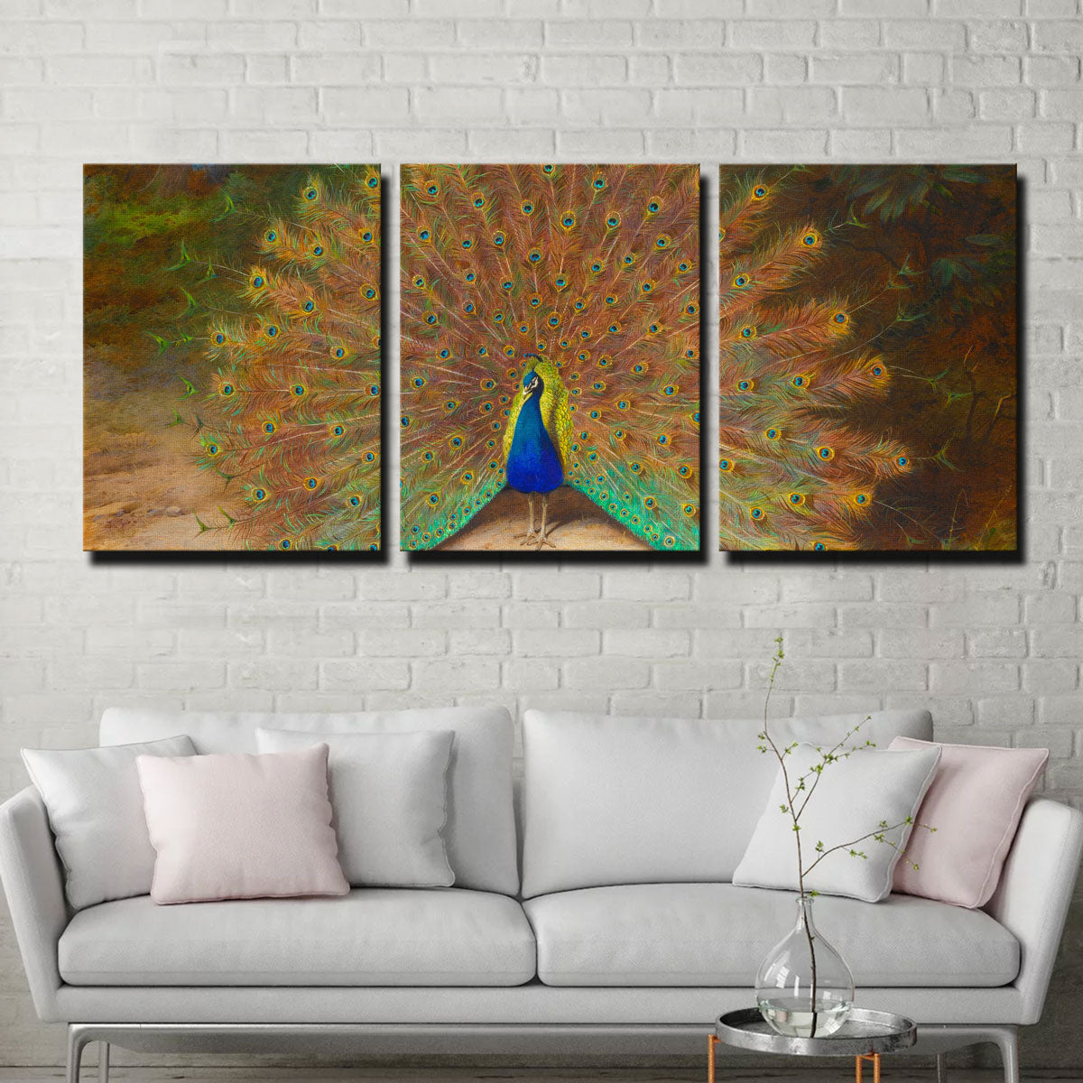 Exquisite Peacock and Peacock Butterfly Wall Art by Archibald Thorburn