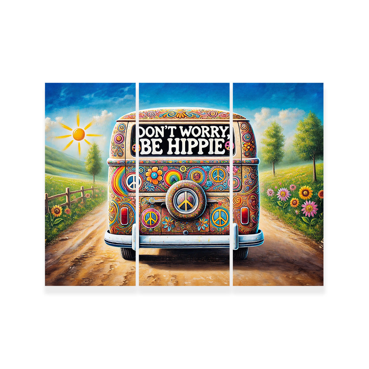 Stylish DON'T WORRY, BE HIPPIE Hippie Van Wall Art for Your Home Decor