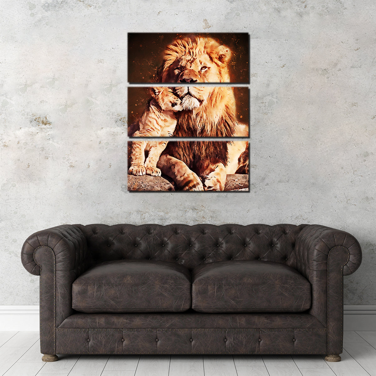 Exquisite Lion & Cub Wall Art - Handmade Canvas Print