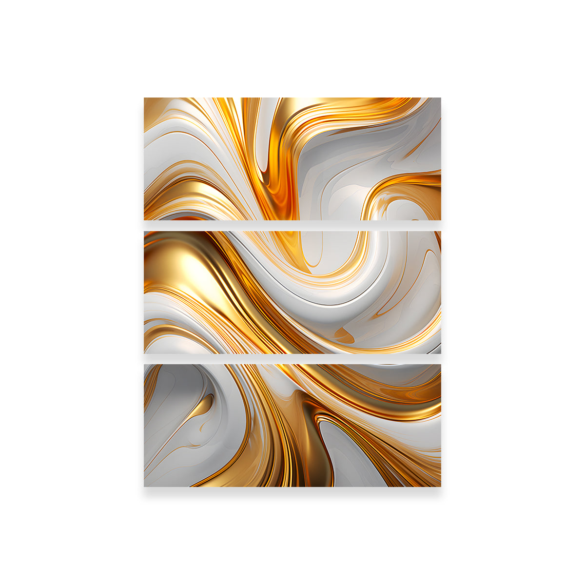 Abstract White Gold Waves Wall Art - Stunning 4 - Piece Collection