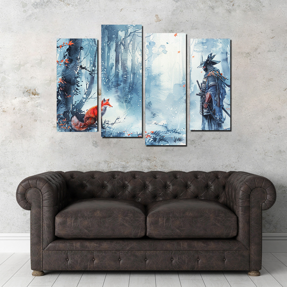 Authentic Japanese Samurai and Stunning Red Fox Wall Art Decor