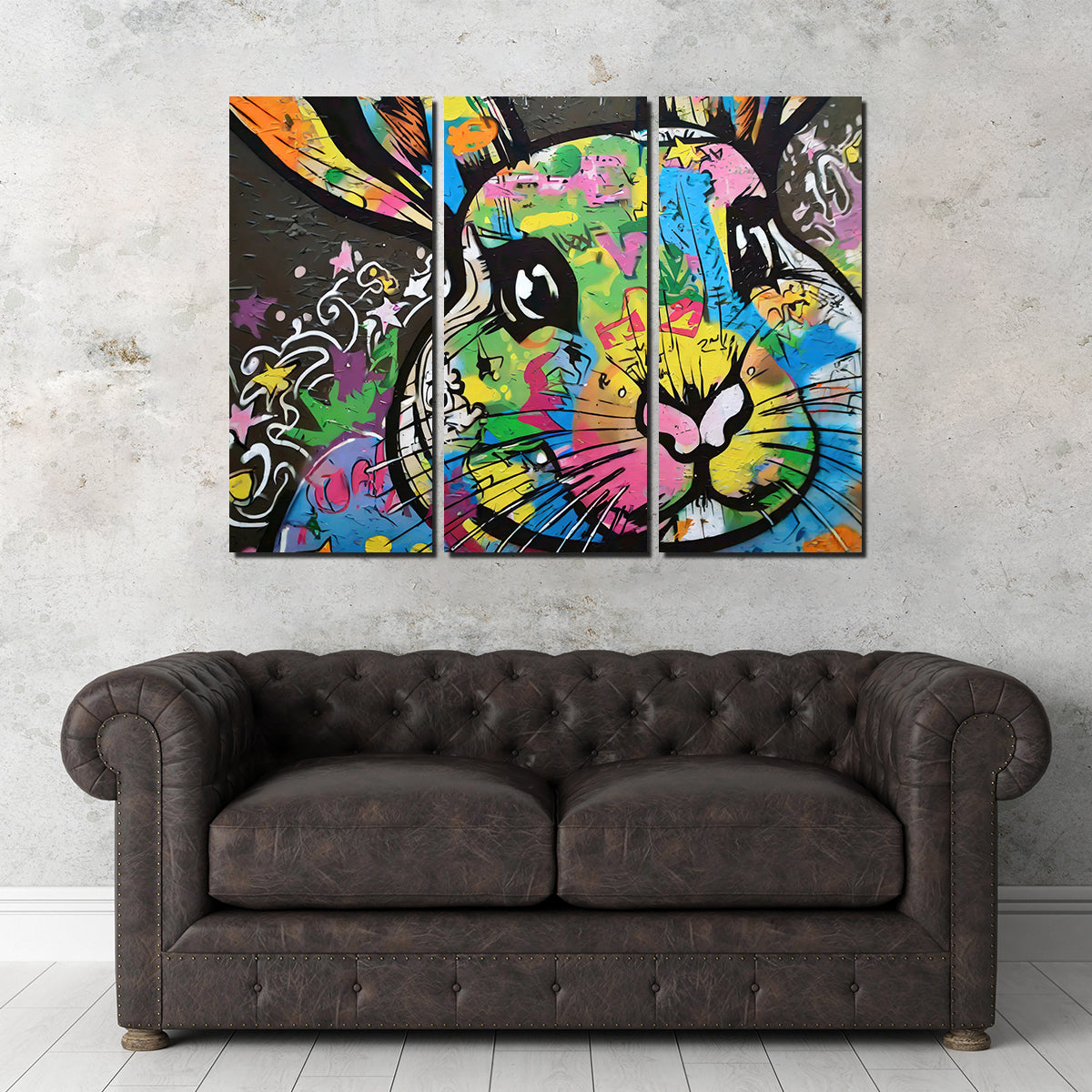 Eye - catching Rabbit Graffiti Wall Art by Stephen Chambers
