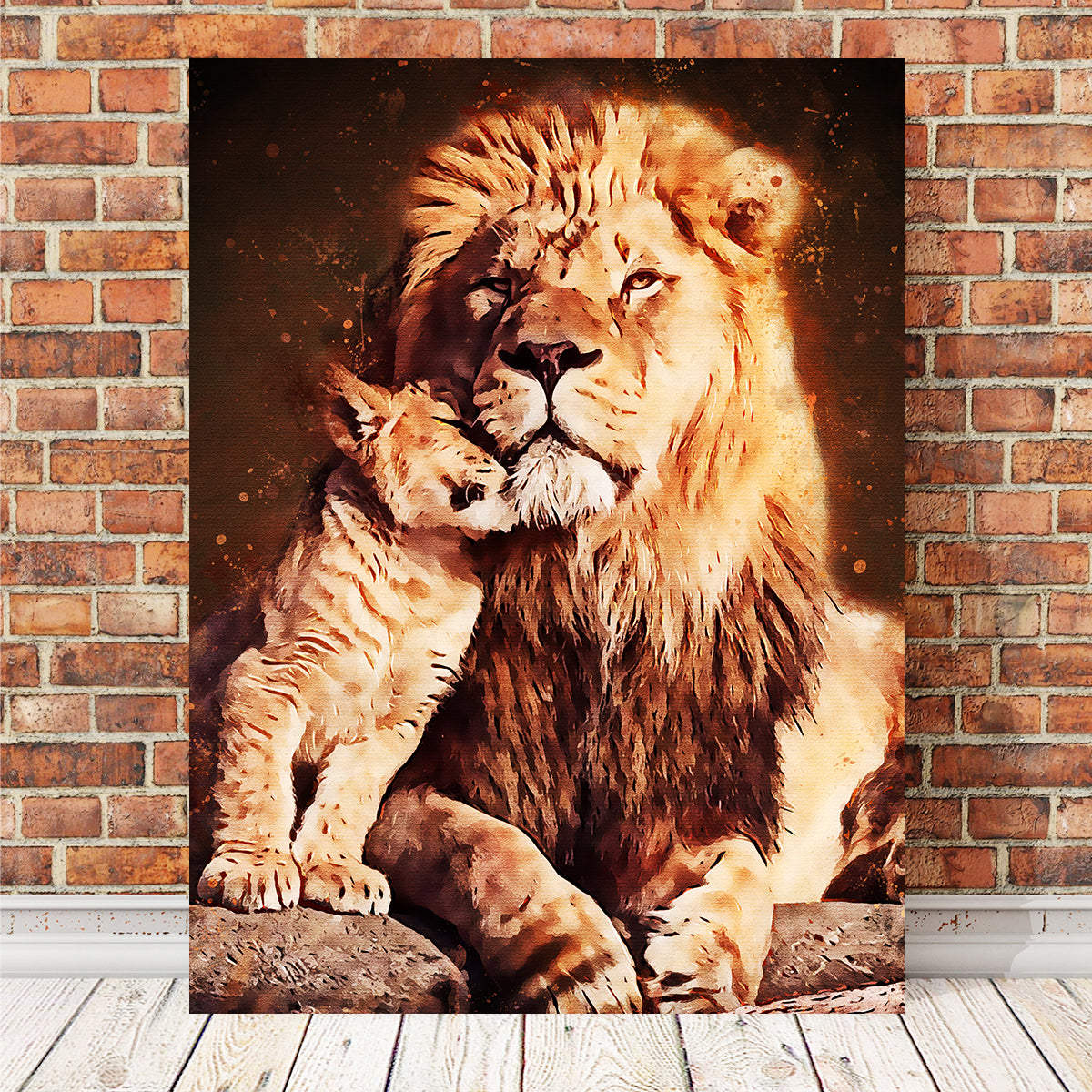 Exquisite Lion & Cub Wall Art - Handmade Canvas Print