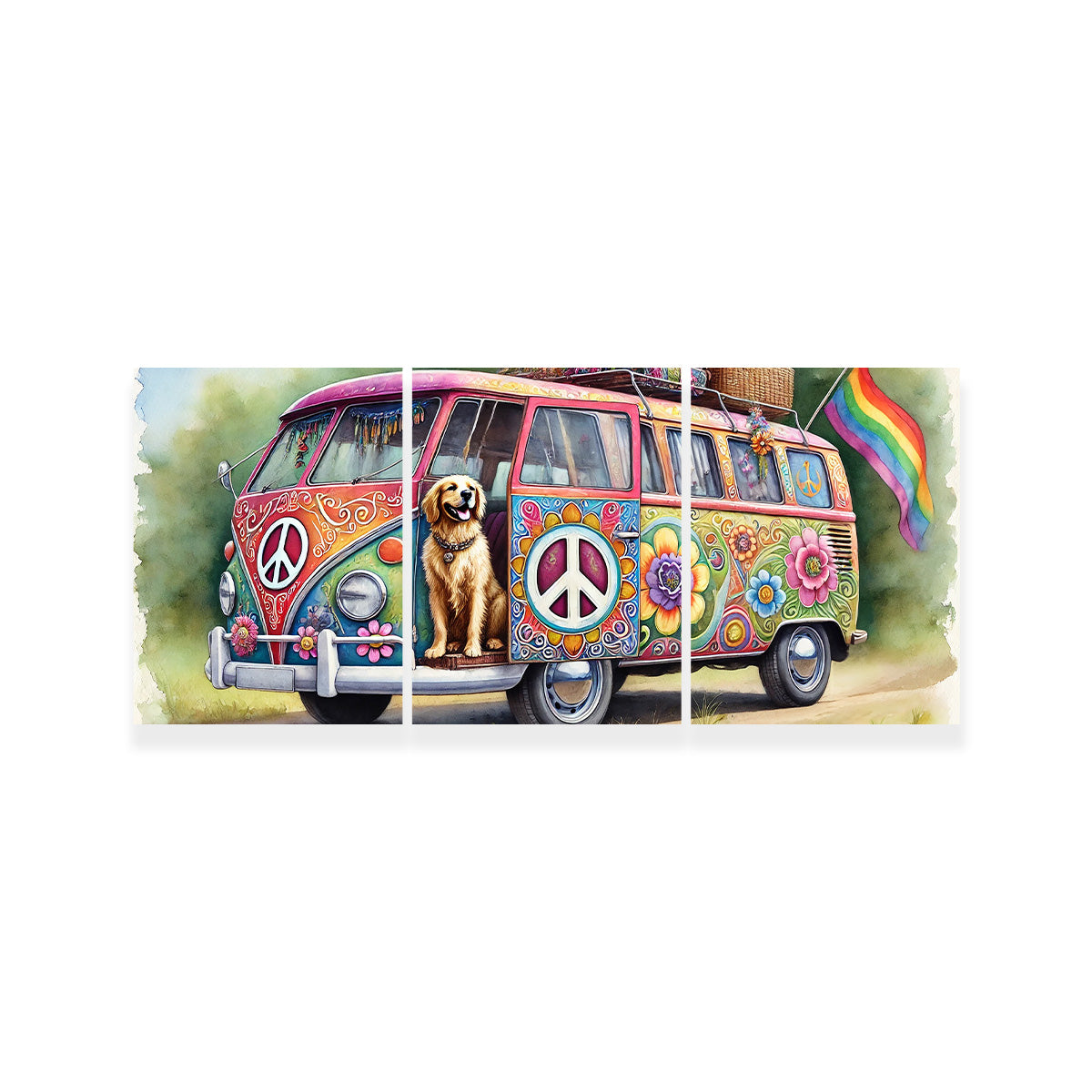 Charming Hippie Van with a Dog Wall Art for a Unique Home Decor