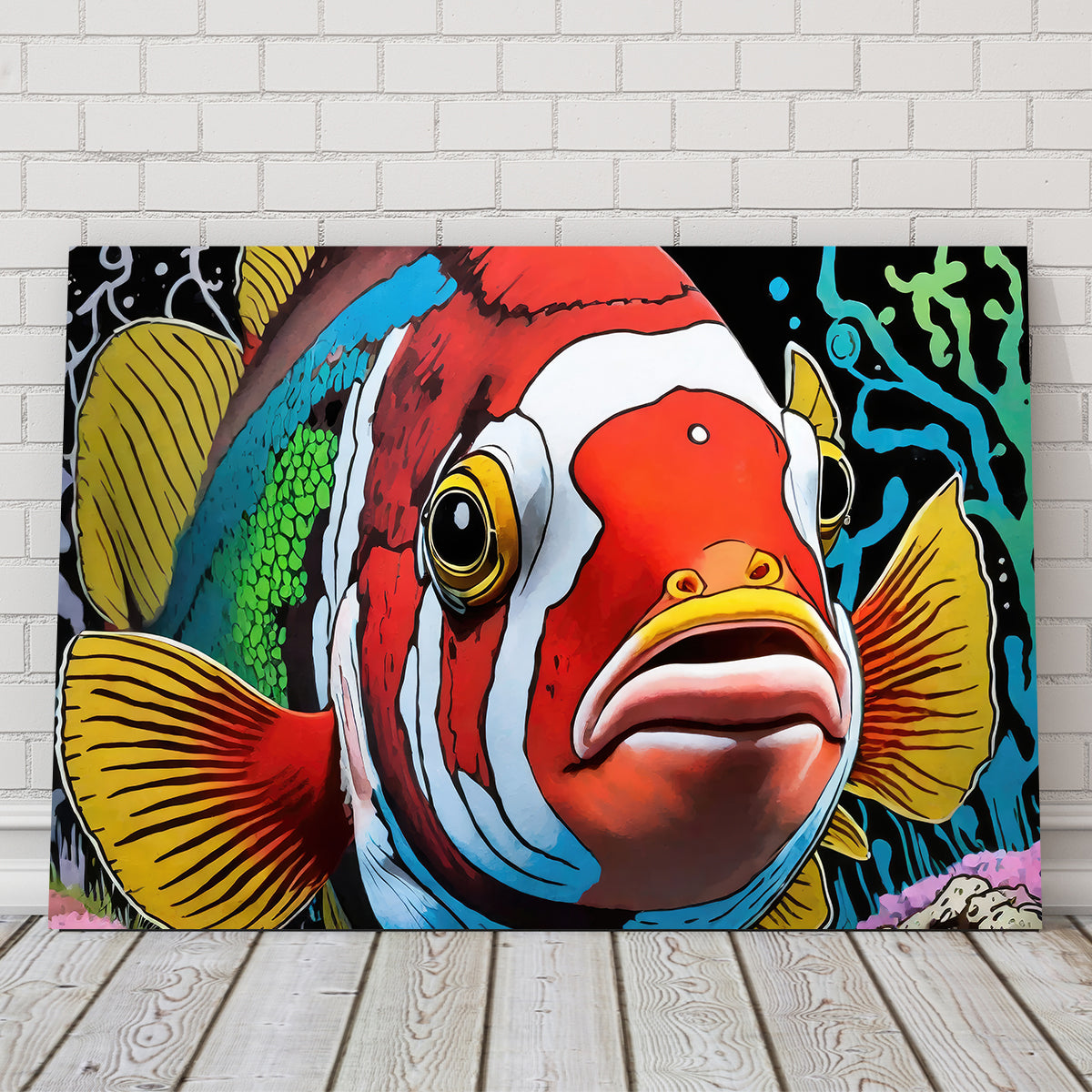 Vibrant Clown Fish Graffiti Wall Art by Stephen Chambers