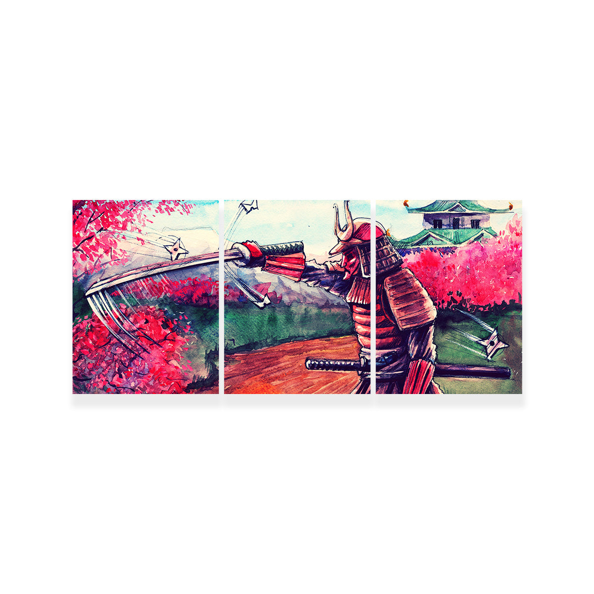 Authentic Japanese Samurai Inspired Watercolor Wall Art for Stunning Home Decor