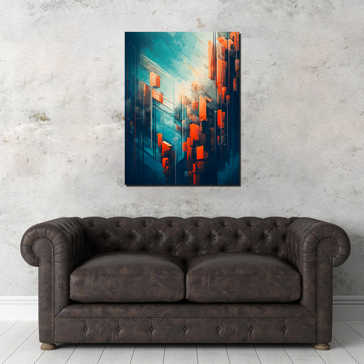 Stunning Abstract Blue Orange Shapes Wall Art for Home Decor