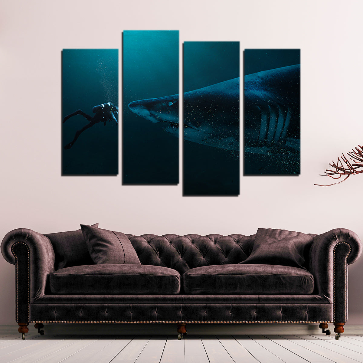 Stunning Diver and Shark Wall Art by Milos