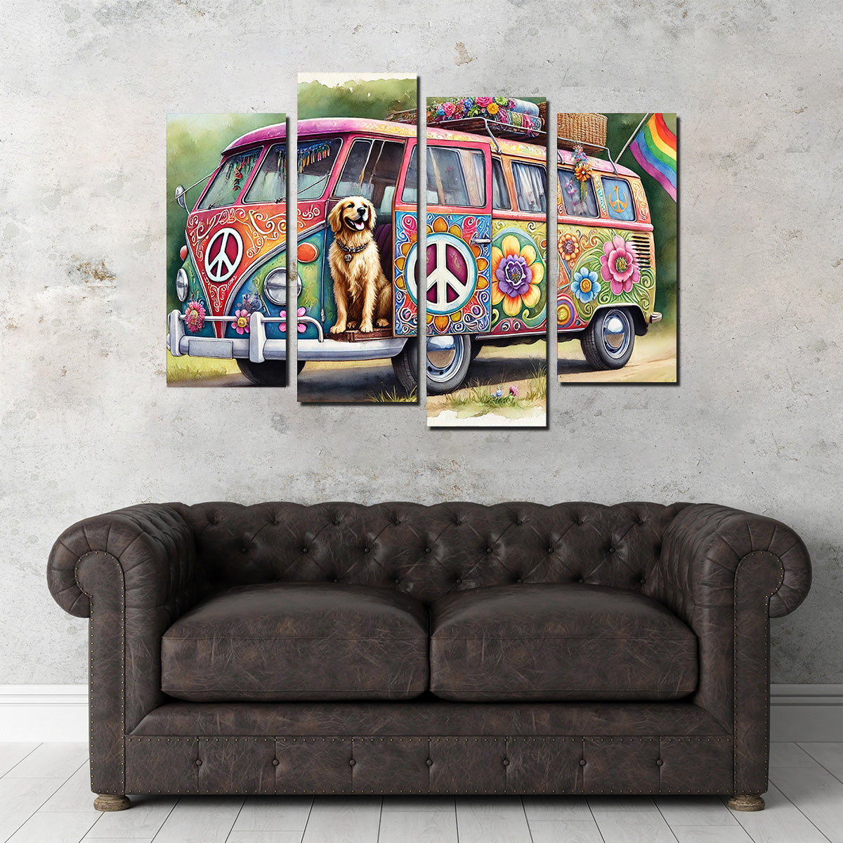 Charming Hippie Van with a Dog Wall Art for a Unique Home Decor