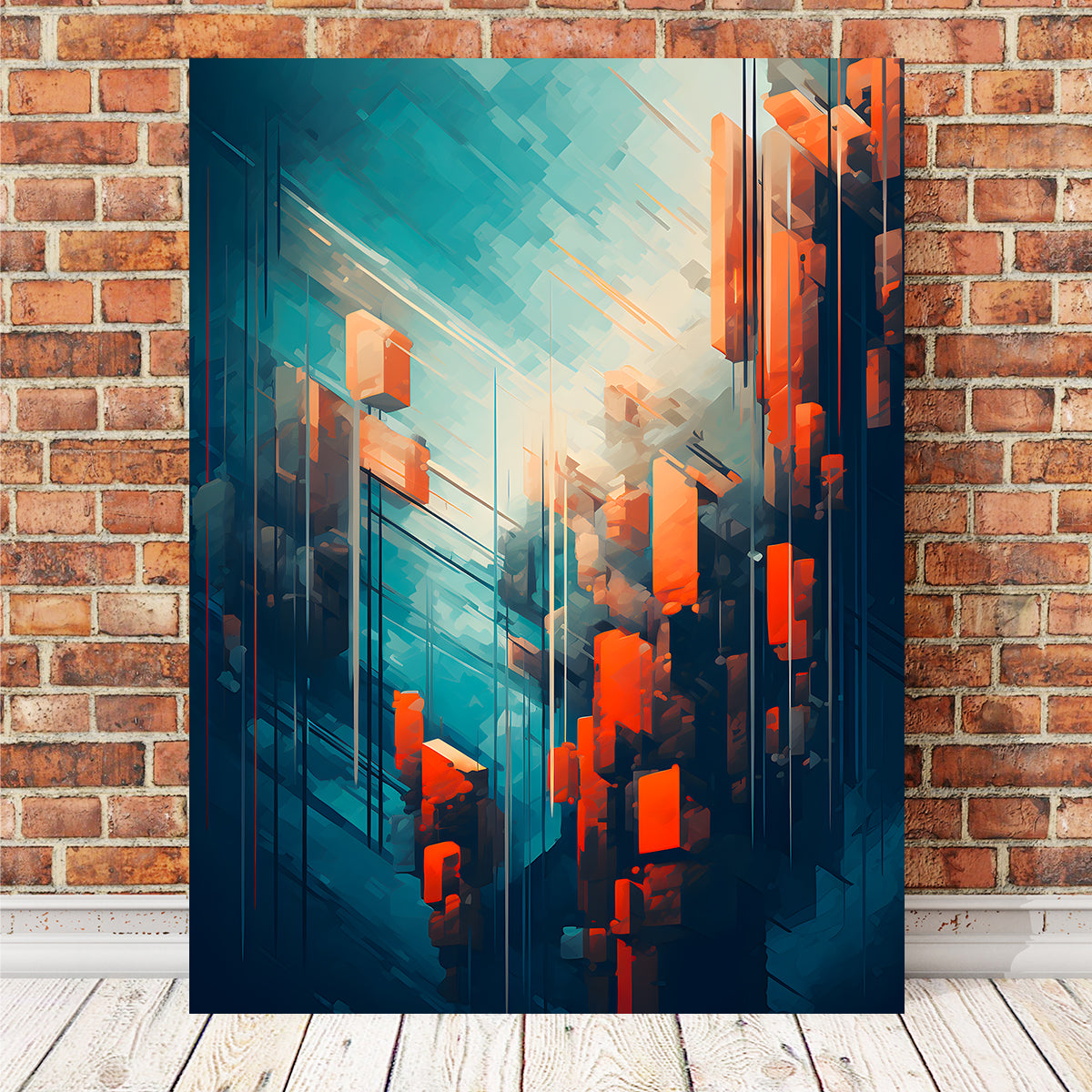 Stunning Abstract Blue Orange Shapes Wall Art for Home Decor