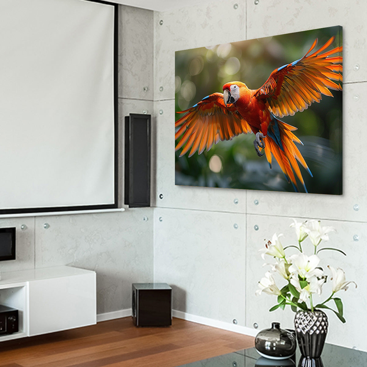 Stunning Scarlet Macaw in Flight Wall Art for Home Decor