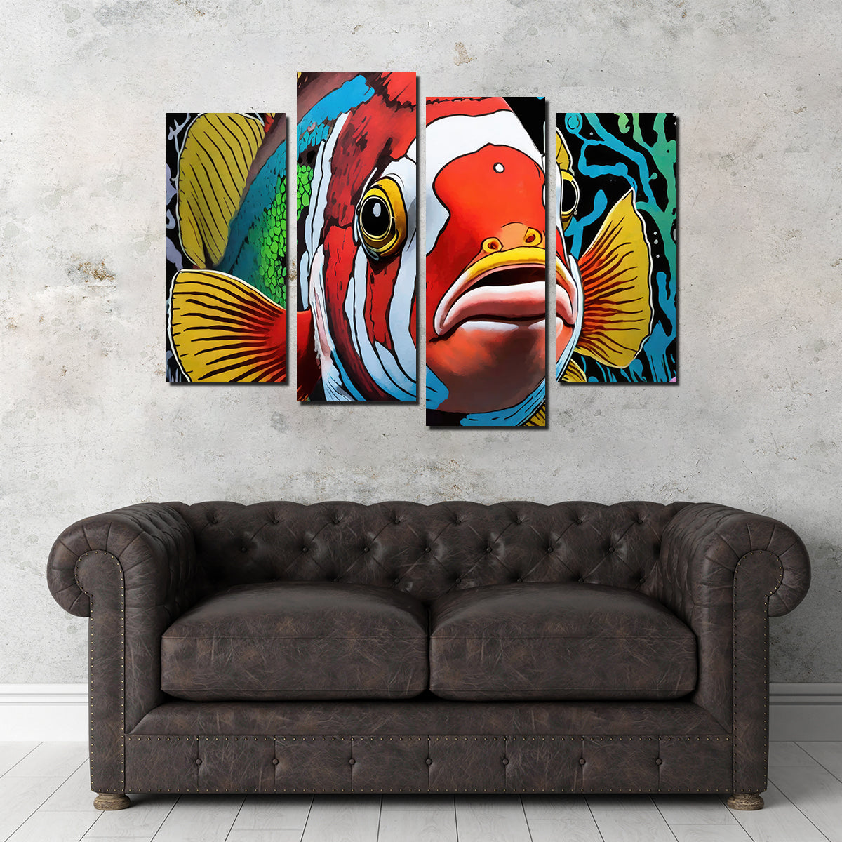 Vibrant Clown Fish Graffiti Wall Art by Stephen Chambers