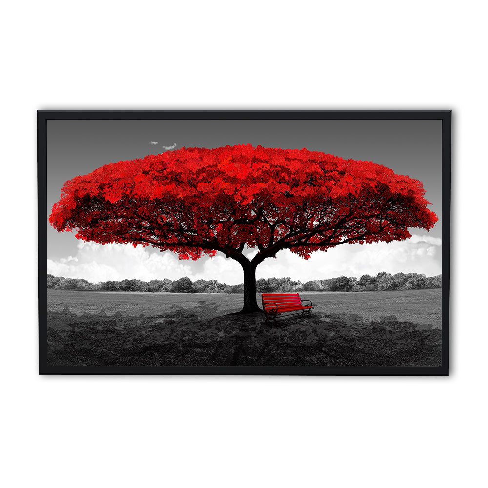 Vibrant Red Tree Panoramic Wall Art for Stunning Home Decor