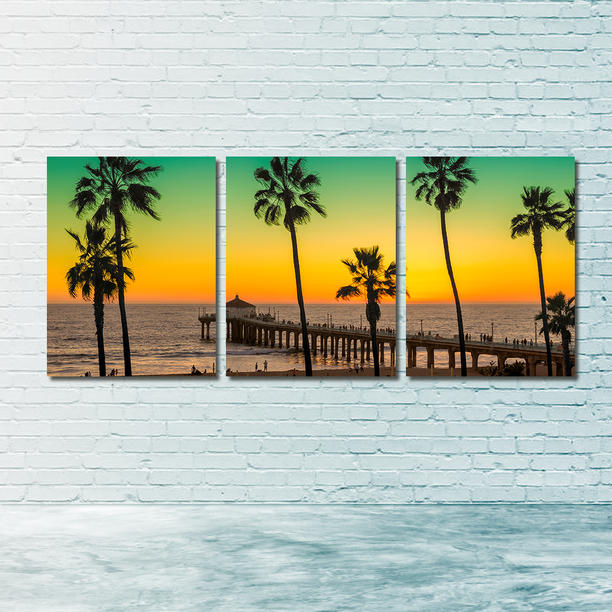 Exquisite Palm Trees and Pier on Manhattan Beach Wall Art for Stunning Home Decor