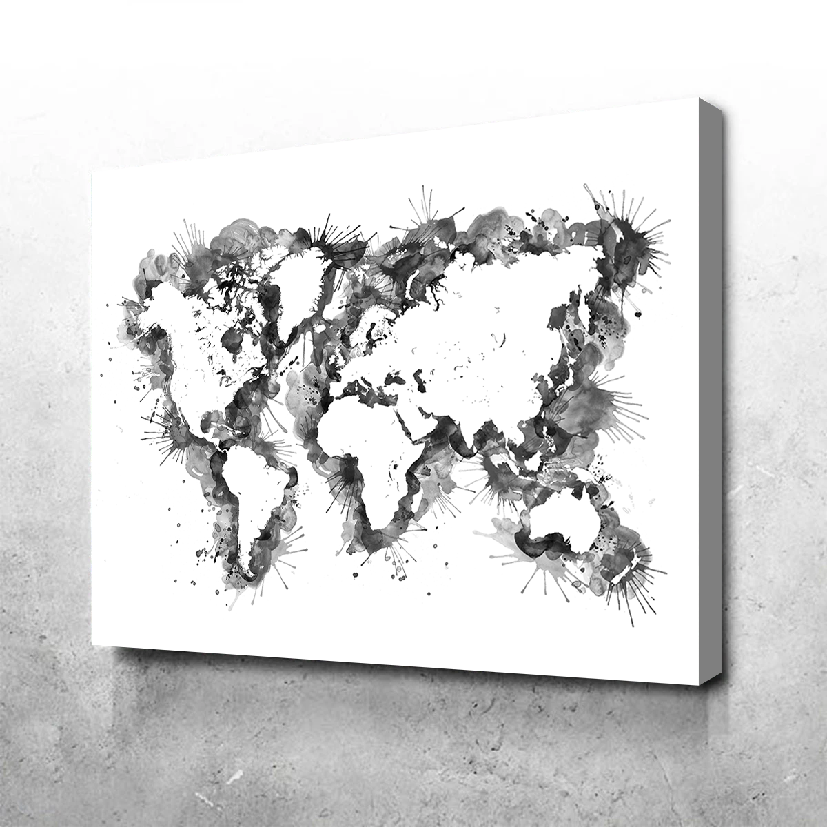 Stunning Grey Splatter World Map Wall Art for Home Decor