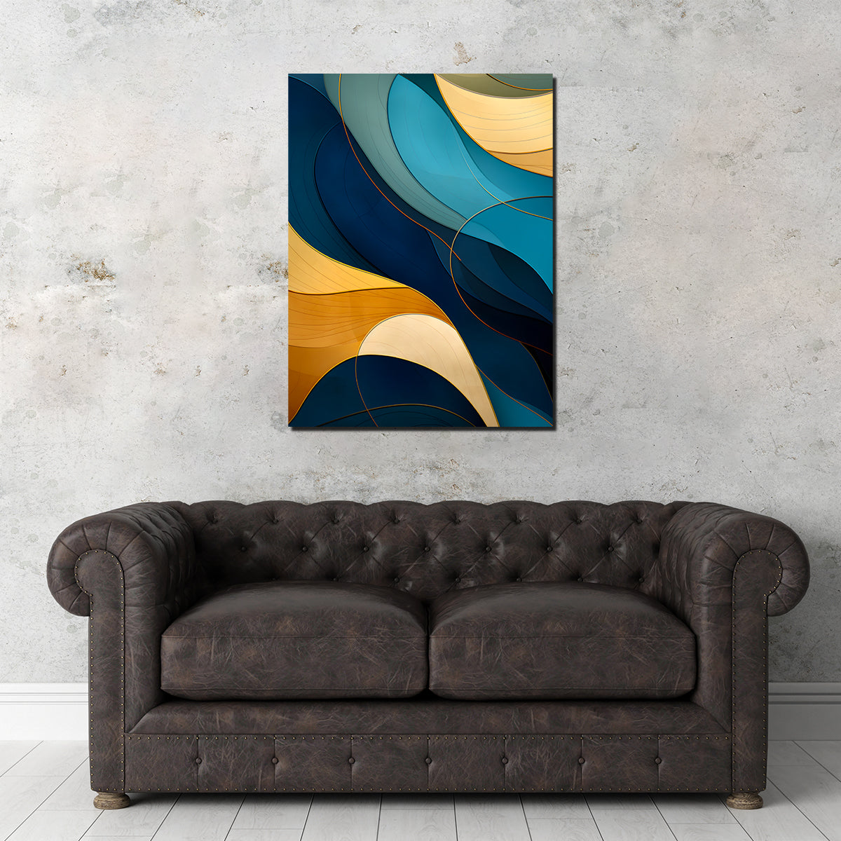 Abstract Blue Gold Waves 42 Wall Art - Stunning Sustainable Canvas Print