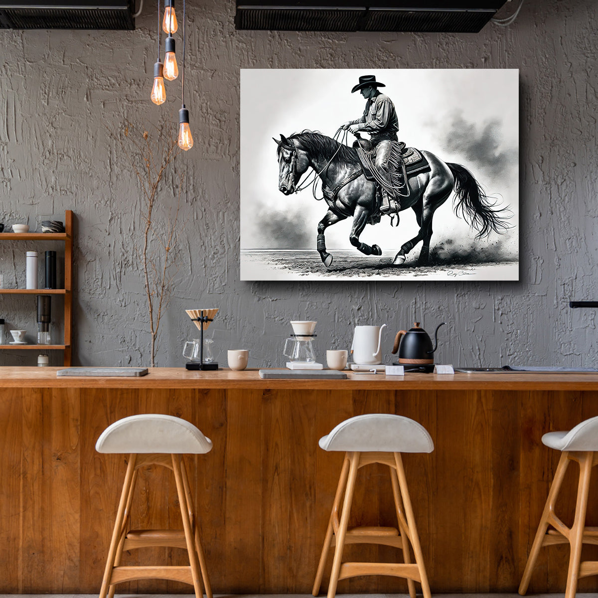 Stunning Grayscale Horse and Cowboy Wall Art for Rustic Decor