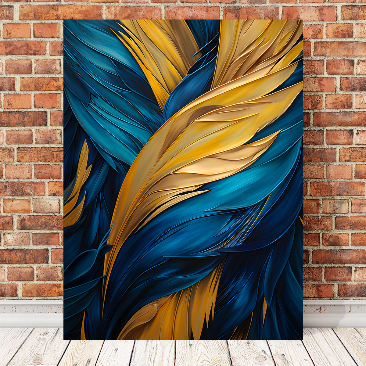 Stunning Abstract - Blue Gold Feather 4 Wall Art for Your Home Decor