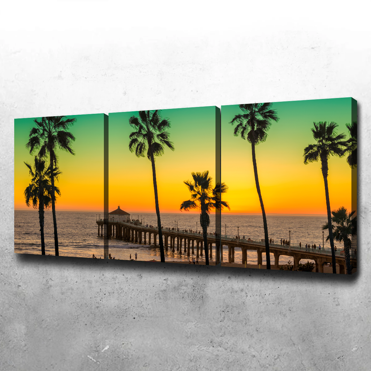 Exquisite Palm Trees and Pier on Manhattan Beach Wall Art for Stunning Home Decor