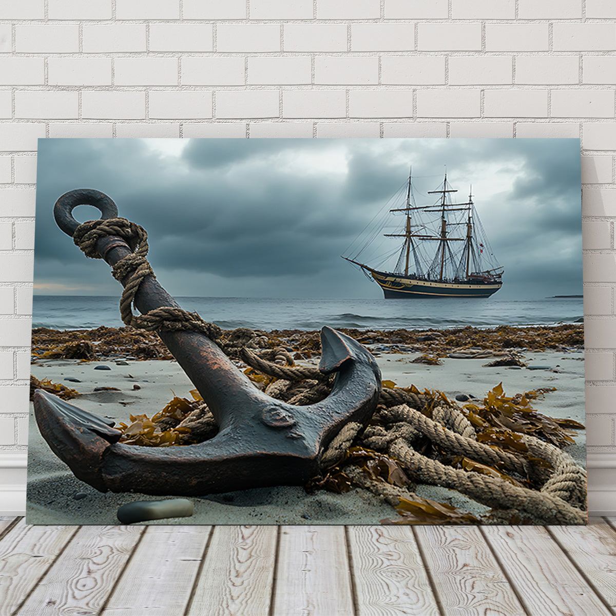 Stunning Rustic Anchor on Sandy Beach Wall Art for Coastal Decor