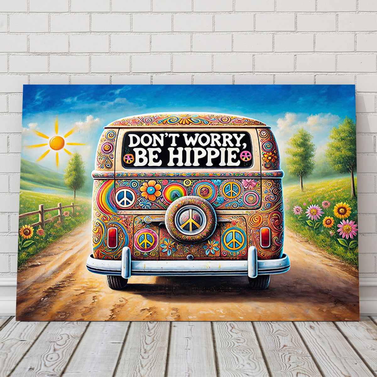 Stylish DON'T WORRY, BE HIPPIE Hippie Van Wall Art for Your Home Decor