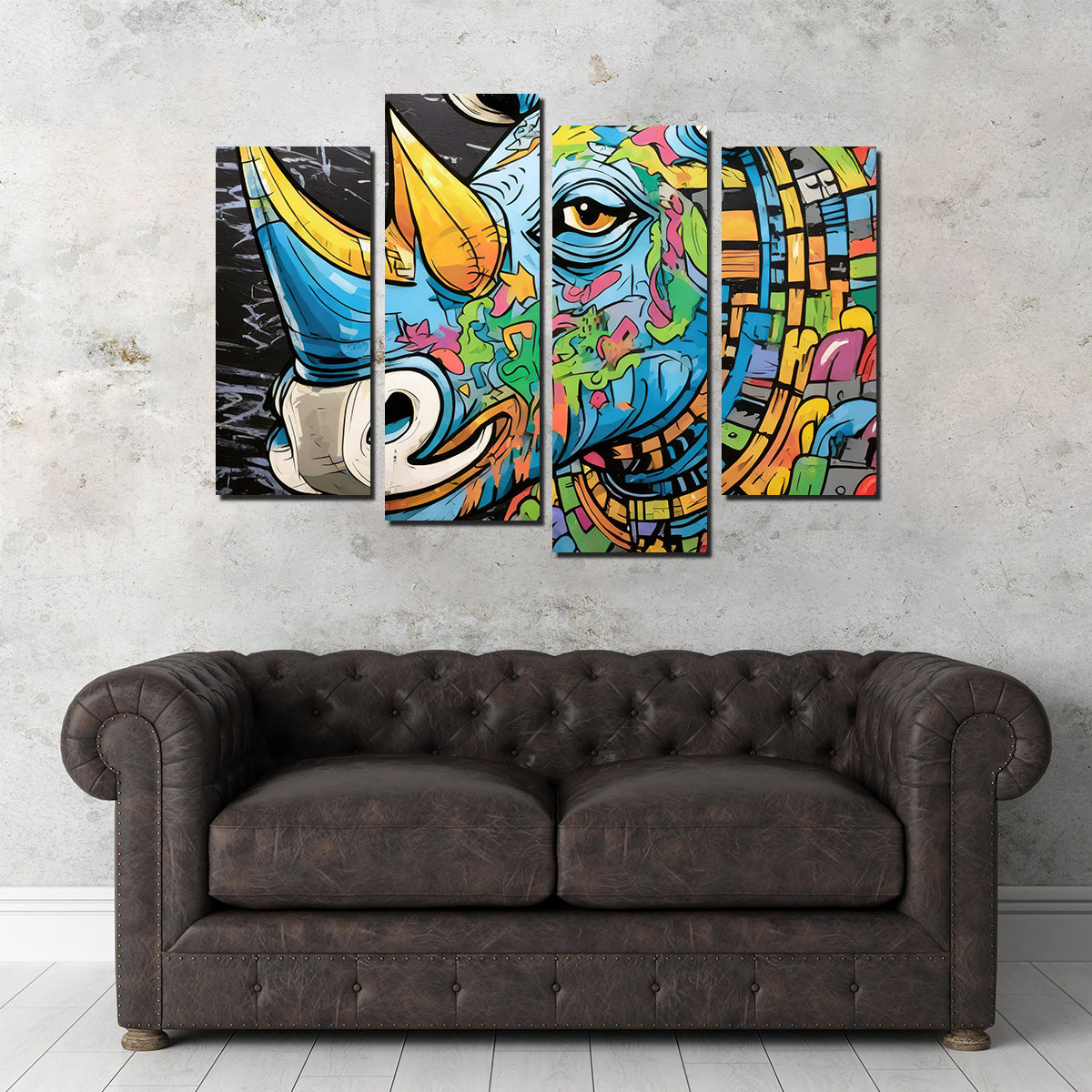 Stunning Rhino Graffiti Wall Art by Stephen Chambers