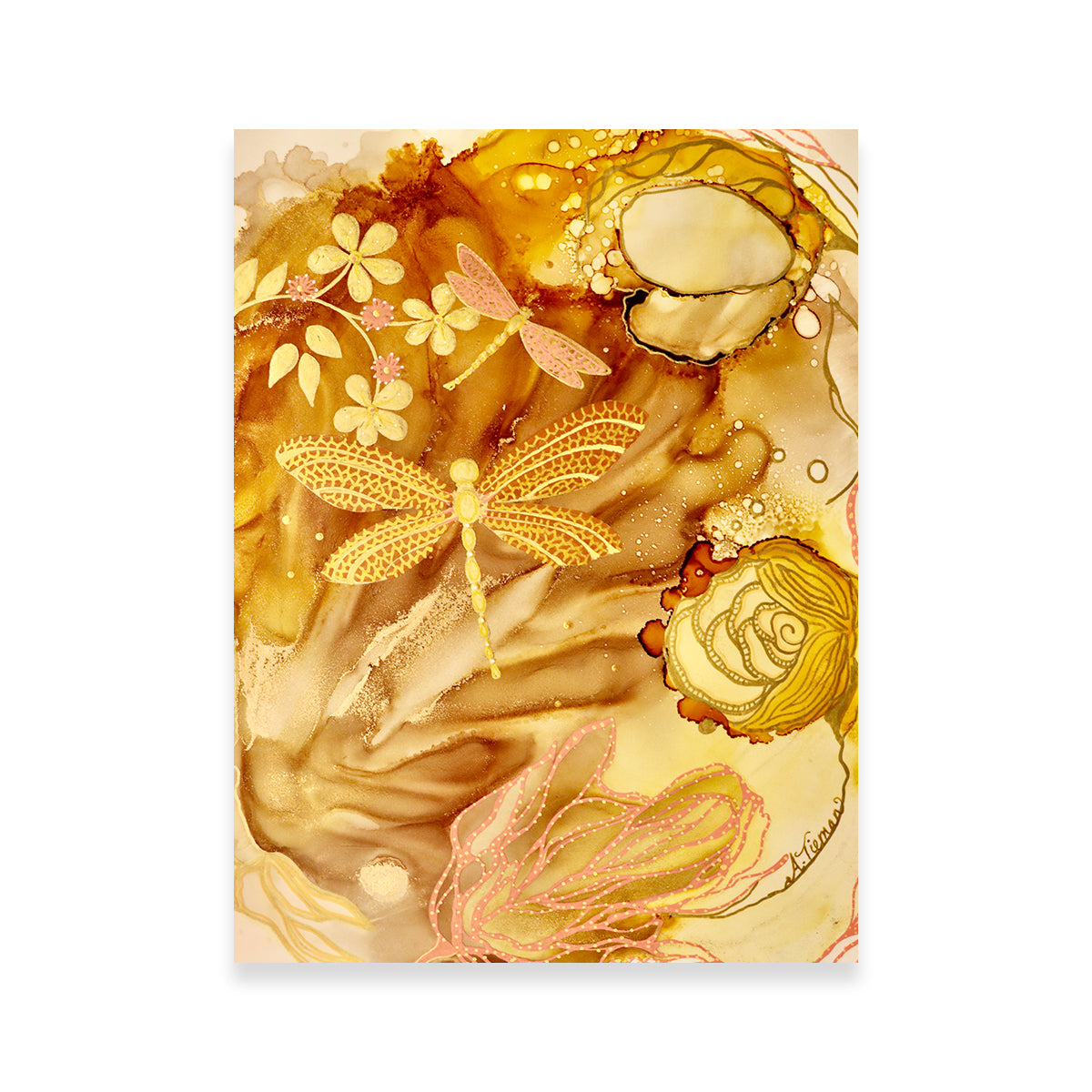 Stunning Golden Dragonflies Wall Art by Amy Tieman