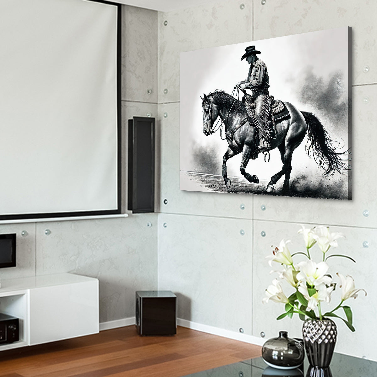 Stunning Grayscale Horse and Cowboy Wall Art for Rustic Decor