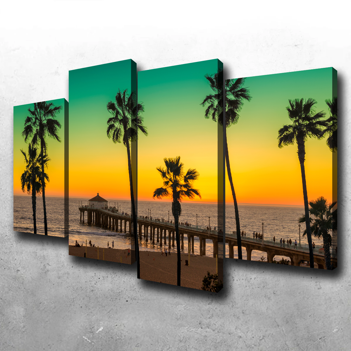 Exquisite Palm Trees and Pier on Manhattan Beach Wall Art for Stunning Home Decor