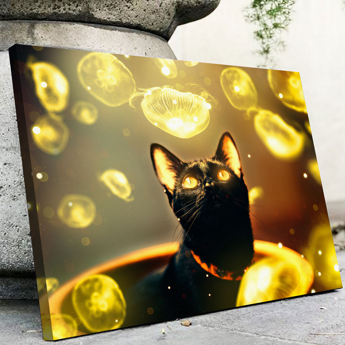 Stunning Black Cat With Jellyfish Wall Art by Manuel Luces