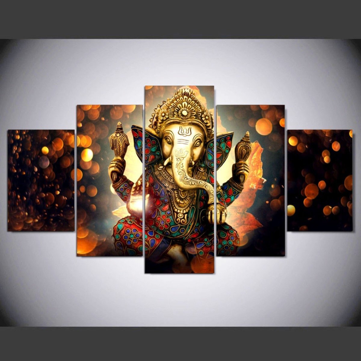 Exquisite Ganesha Deity 5 Piece Wall Art Set for Home Decor