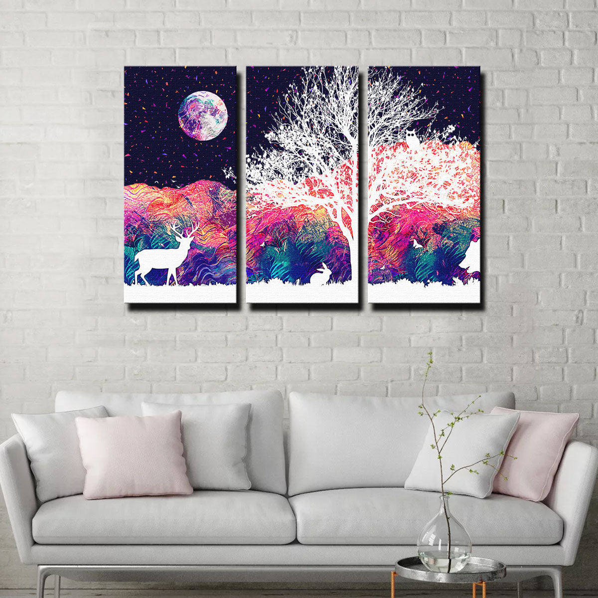 Stunning Abstract Moon Over Wildlife Wall Art for Home Decor