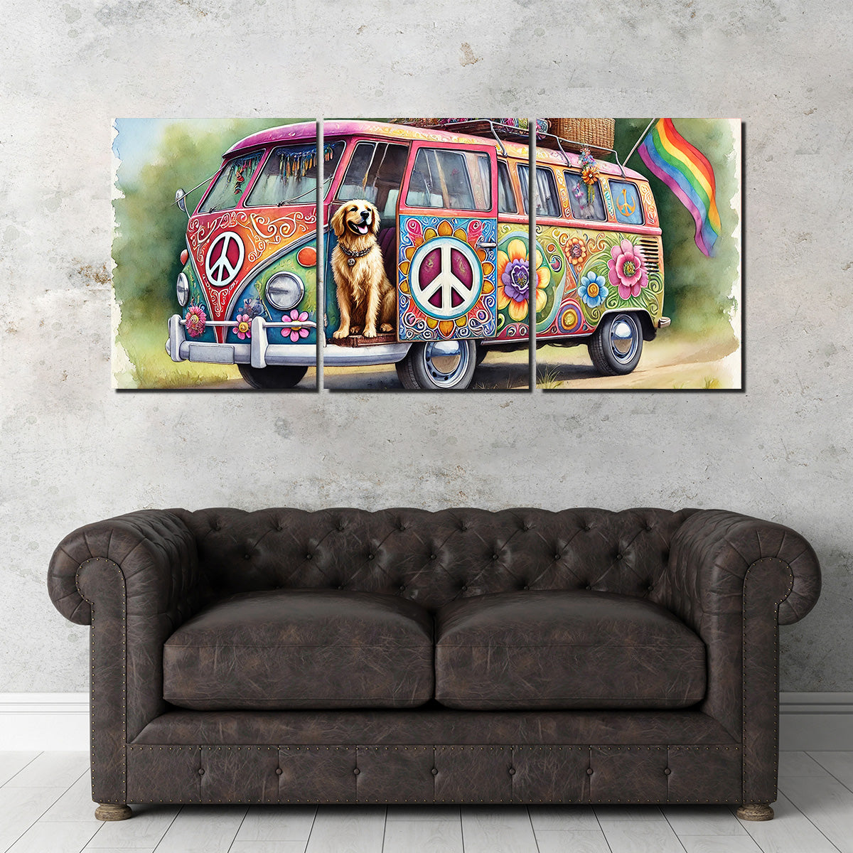 Charming Hippie Van with a Dog Wall Art for a Unique Home Decor