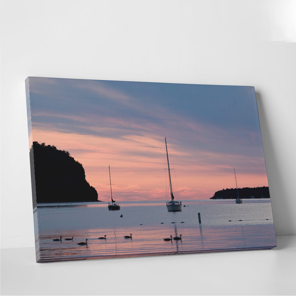Stunning Sailboats At Sunset Wall Art for Door County Decor