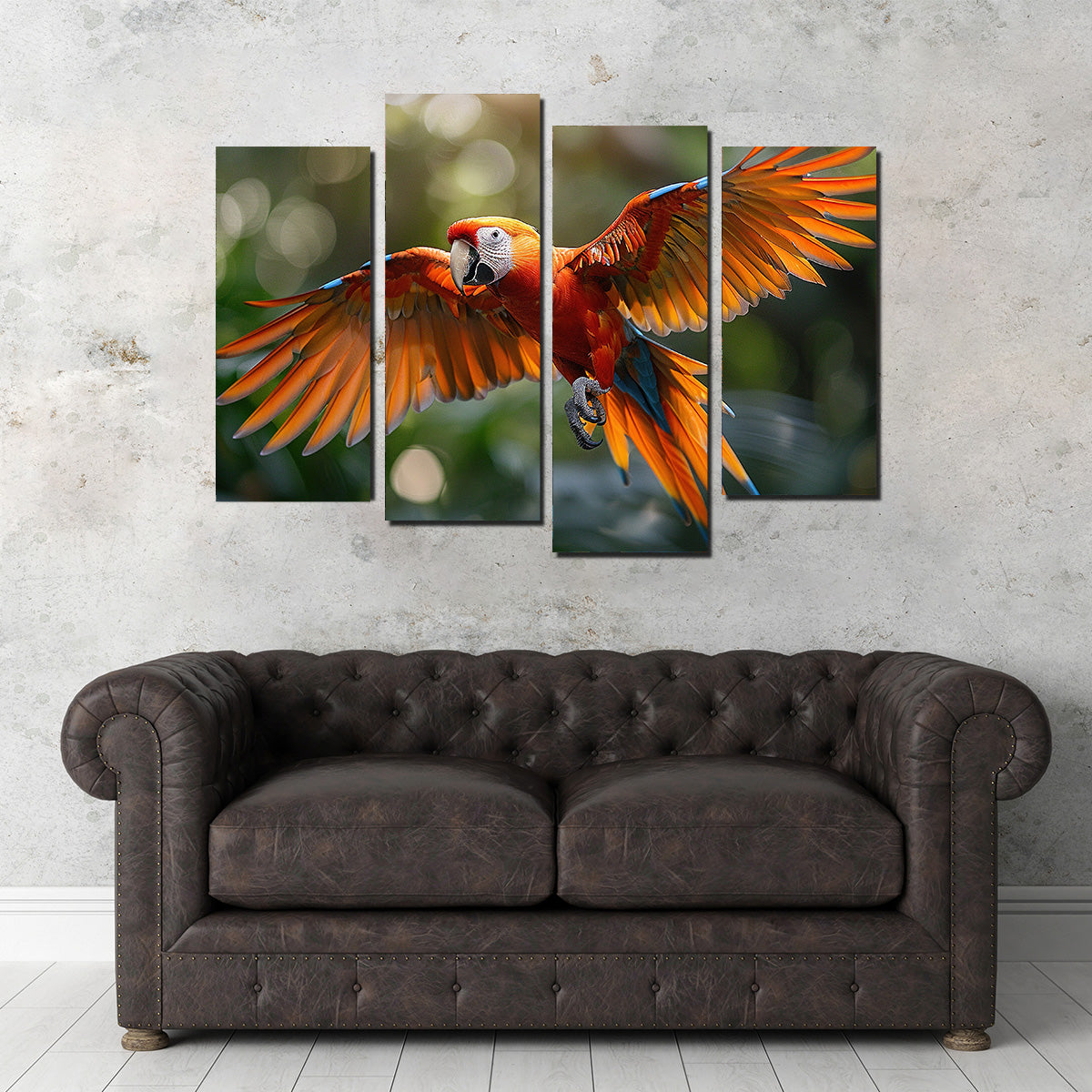 Stunning Scarlet Macaw in Flight Wall Art for Home Decor