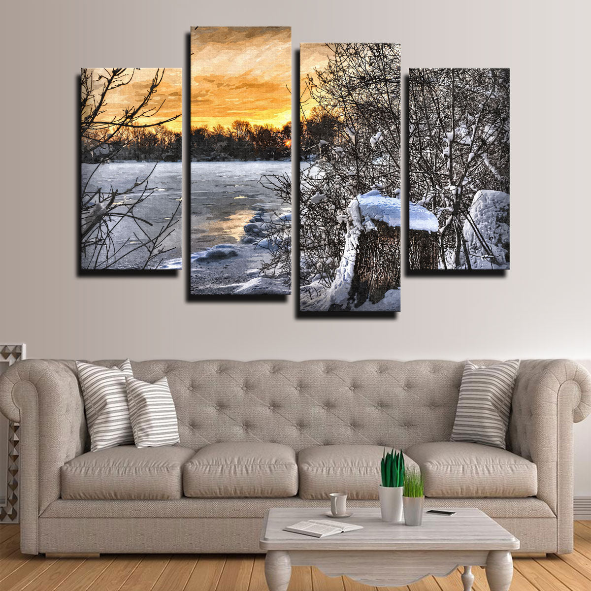 Stunning Frozen Lake At Sunset Wall Art by Denise Dundon