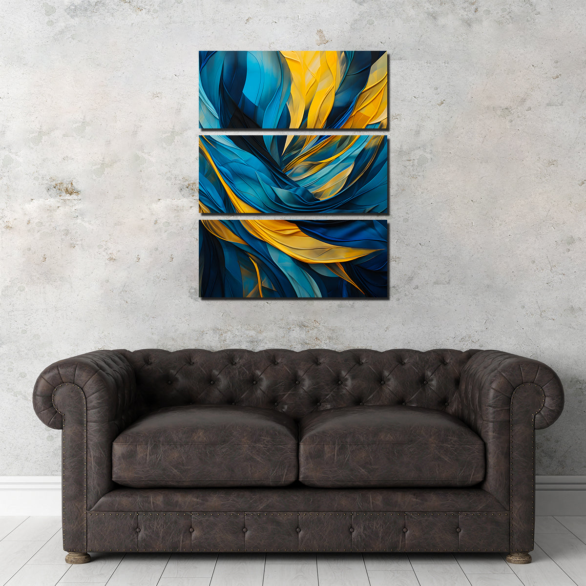 Abstract Blue Gold Feather 1 Wall Art - Museum Quality Canvas Print