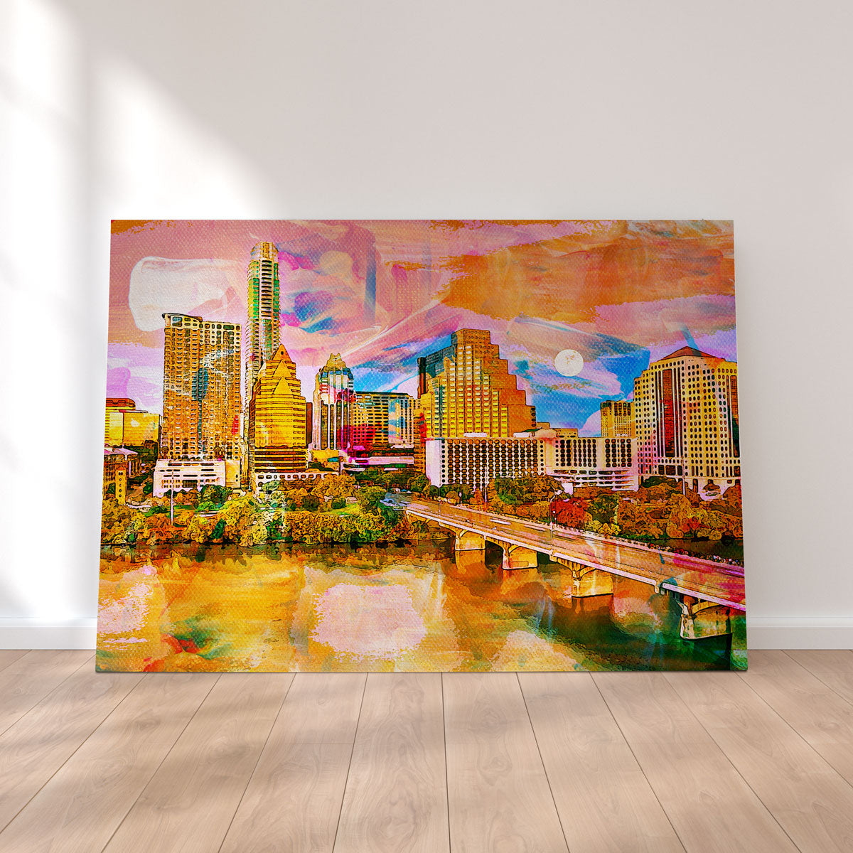 Stunning Abstract Moon Over Austin Wall Art for Home Decor