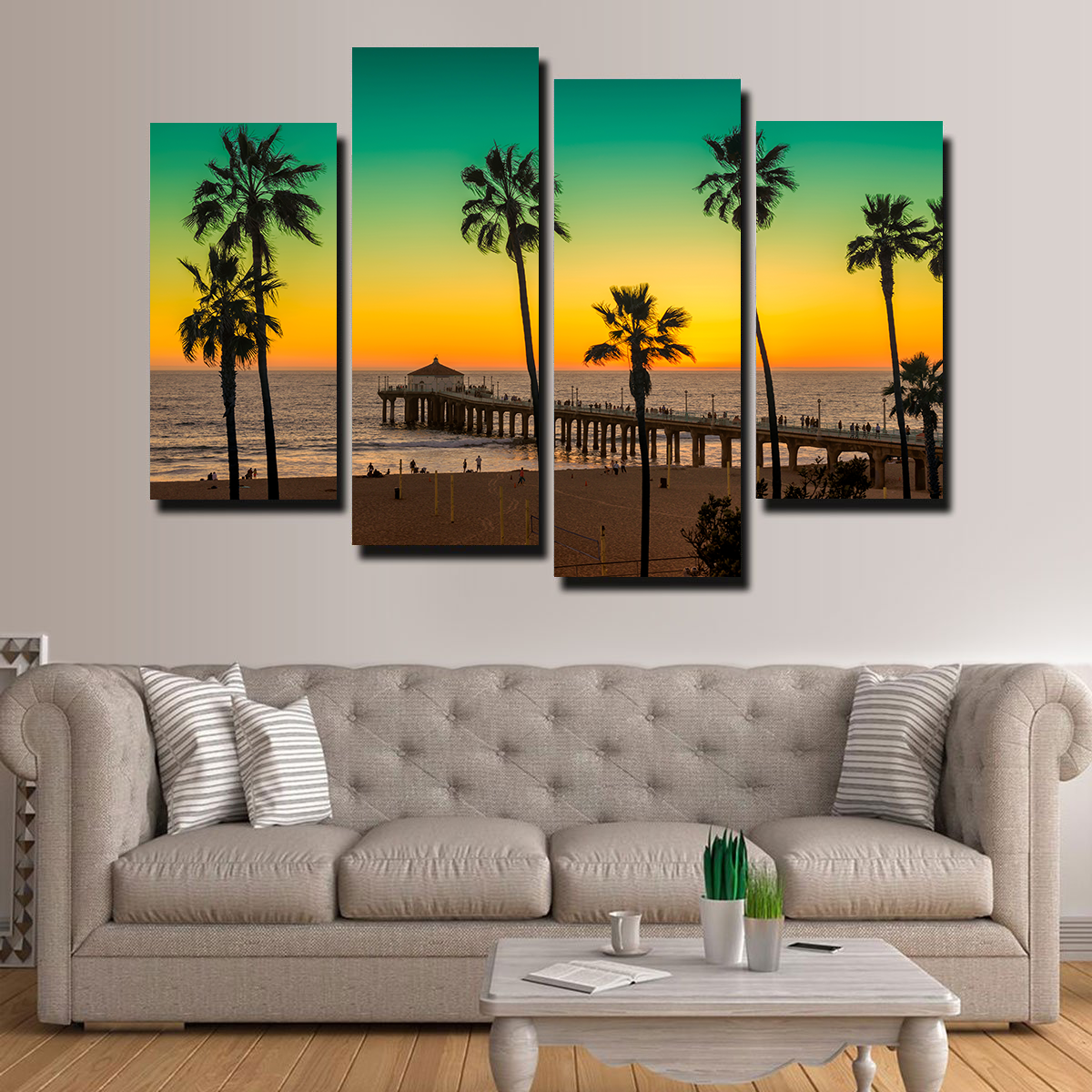 Exquisite Palm Trees and Pier on Manhattan Beach Wall Art for Stunning Home Decor