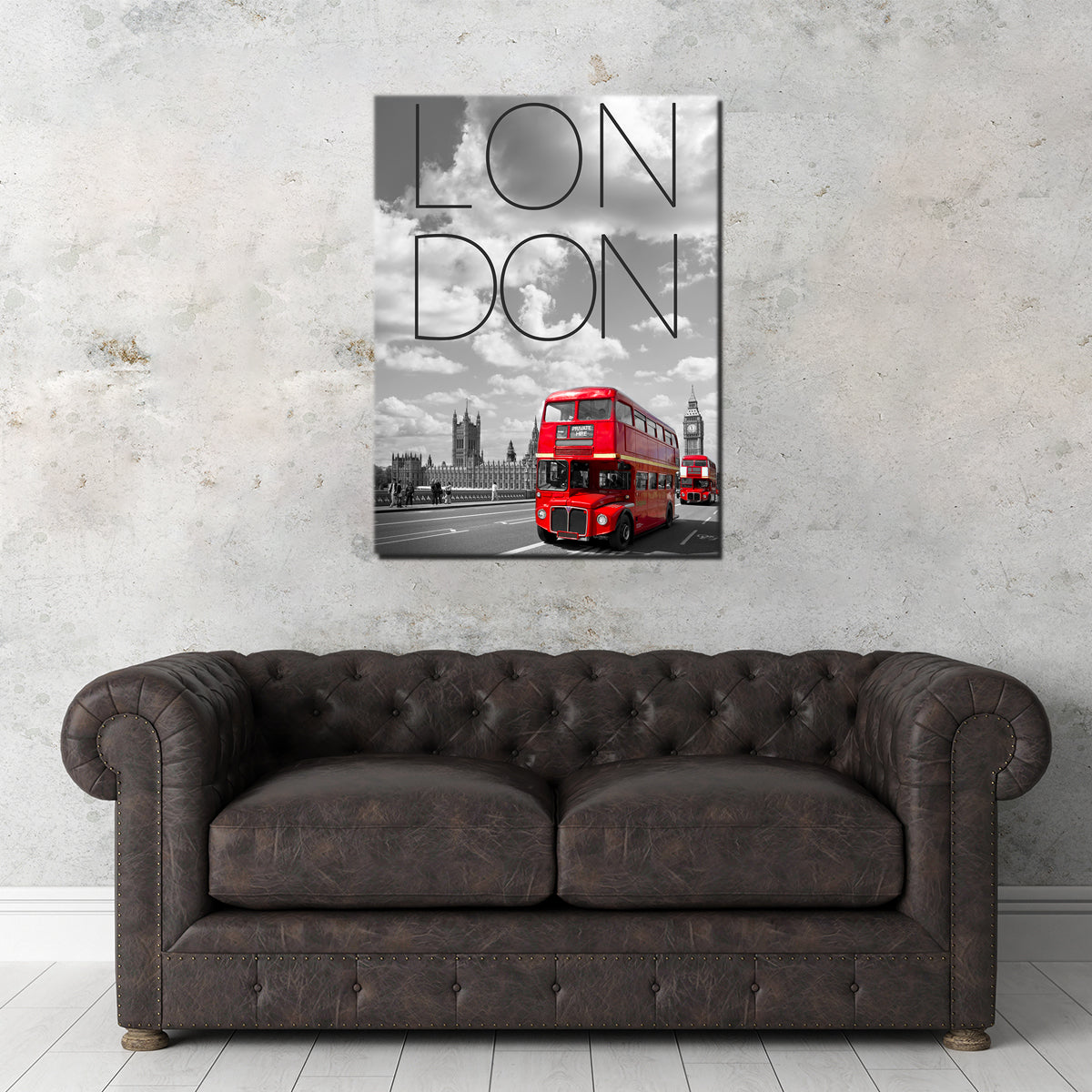 Vibrant Red London Bus Text Wall Art by Melanie Viola