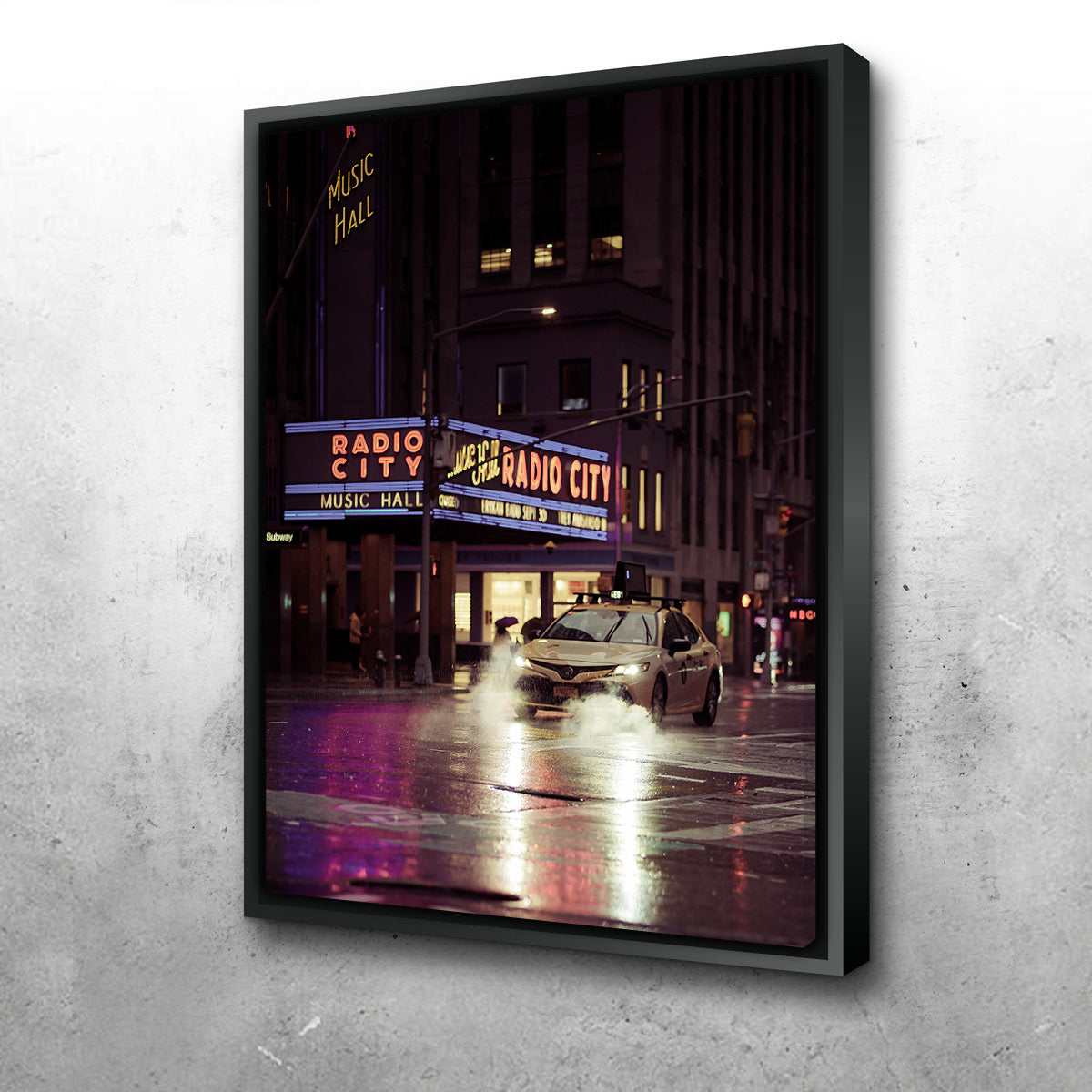 Stunning Radio City Rainy Yellow Cab Wall Art for Home Decor