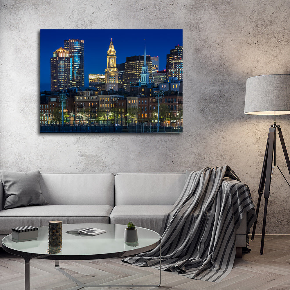 Stunning Boston Evening Skyline of North End & Financial District Wall Art for Your Home Decor