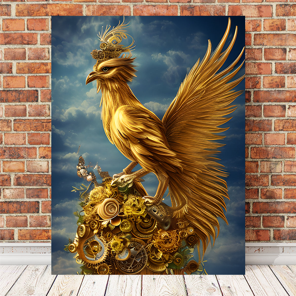 Exquisite Golden Phoenix Bird Wall Art by Dina Rolle