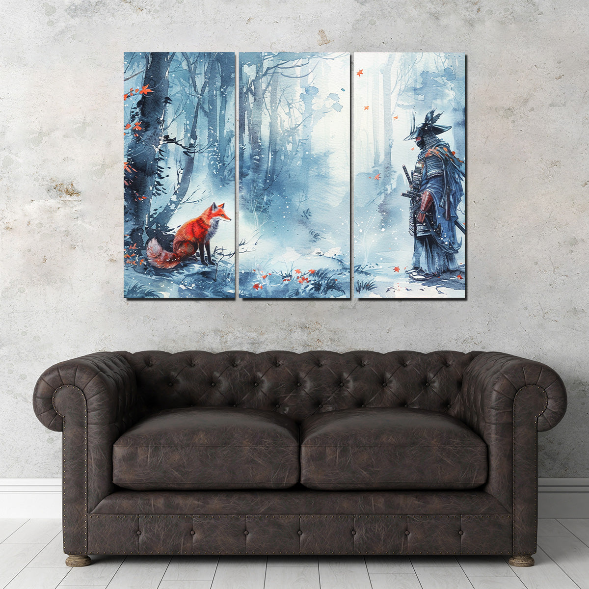 Authentic Japanese Samurai and Stunning Red Fox Wall Art Decor