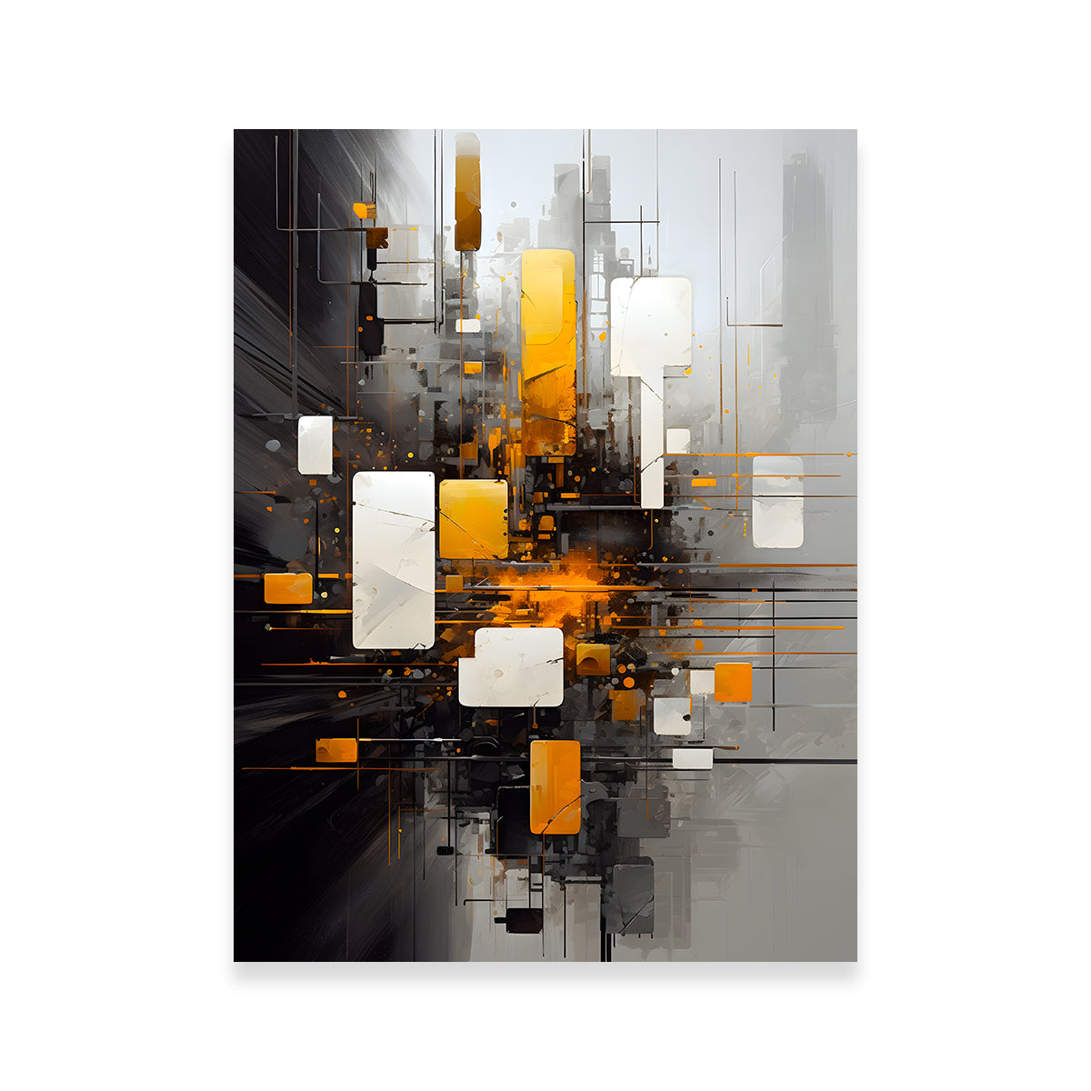 Abstract Black and Gold Shapes Wall Art for Stunning Home Decor - 14-Inch