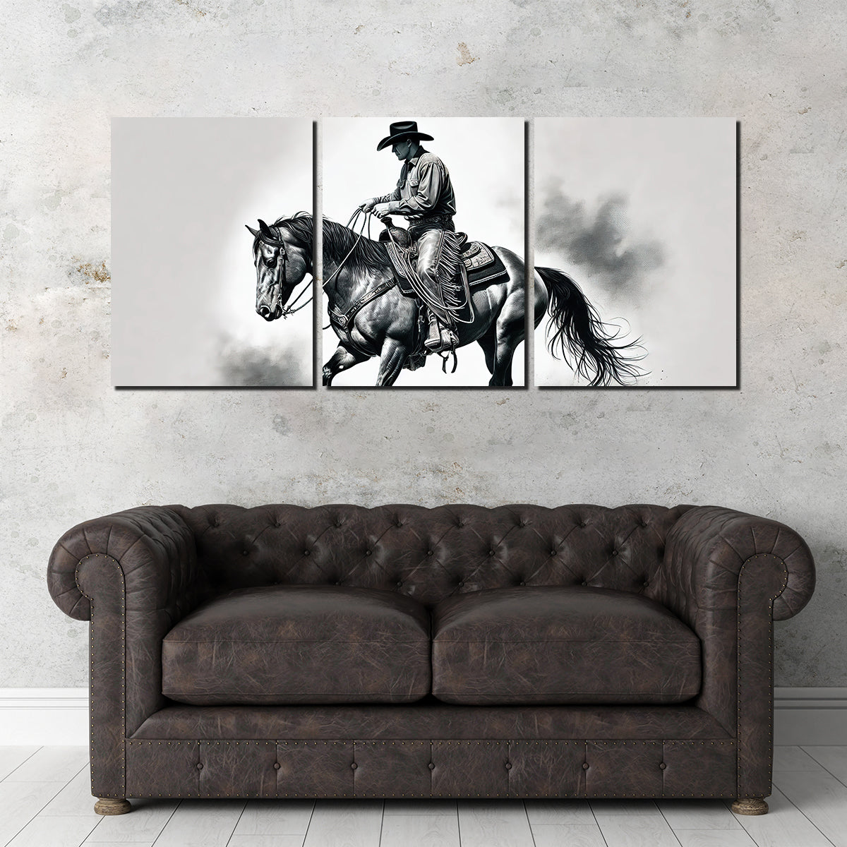 Stunning Grayscale Horse and Cowboy Wall Art for Rustic Decor